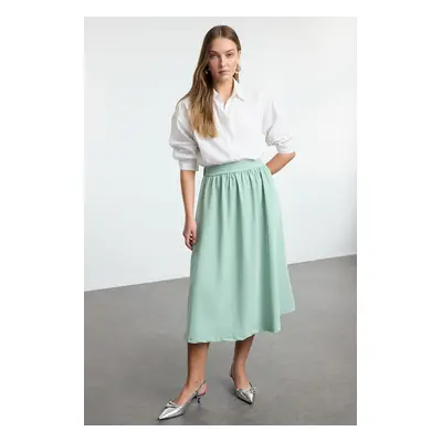 Trendyol Mint Elastic Waist Woven Look Knitted Flared Skirt