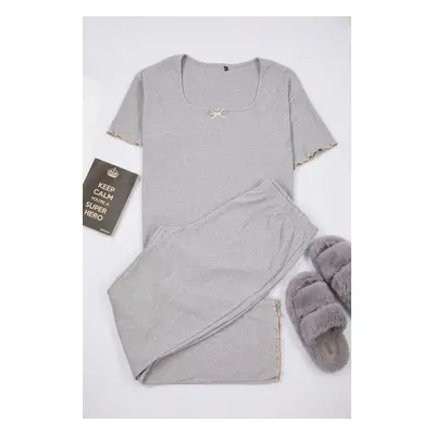 Trendyol Curve Gray Square Collar Camisole Knitted Pajama Set