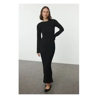 Trendyol Black Plain Textured Fitted Maxi Knitted Dress