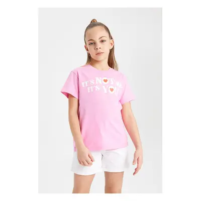 DEFACTO Girls Printed Short Sleeve T-Shirt