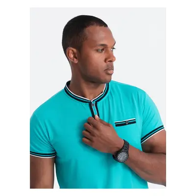 Ombre Men's henley t-shirt with decorative ribbing - turquoise