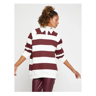 Koton Polo Neck Sweatshirt Oversize Striped Long Sleeve Fleece Inner