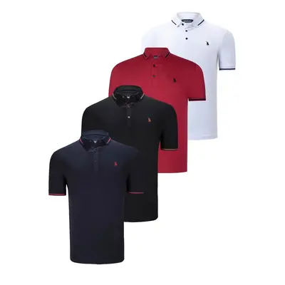 QUADRUPLE SET T8586 DEWBERRY MEN'S T-SHIRT-BLACK-WHITE-NAVY-BURGUNDY