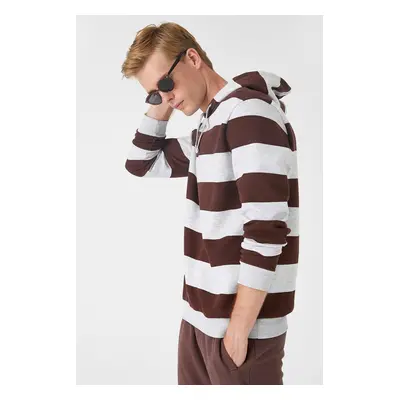 Koton Men's Brown Striped Sweatshirt