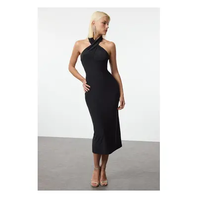 Trendyol Black Bodycon Knitted Chic Midi Evening Dress