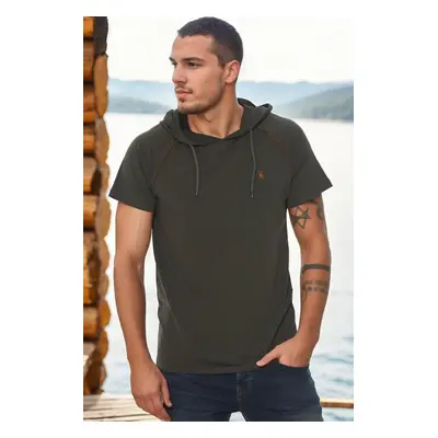 T8570 DEWBERRY HOODED MEN'S T-SHIRT-DARK KHAKI