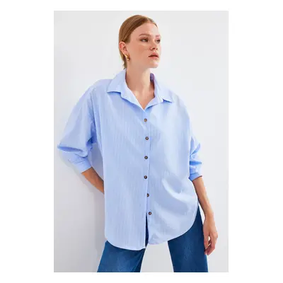 Bigdart Striped Oversize Long Basic Shirt - Blue