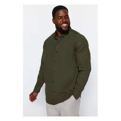 Trendyol Green Regular Fit Button Collar Flannel Winter Plus Size Shirt