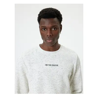 Koton Slogan Embroidered Sweatshirt Basic Textured Crew Neck Long Sleeve