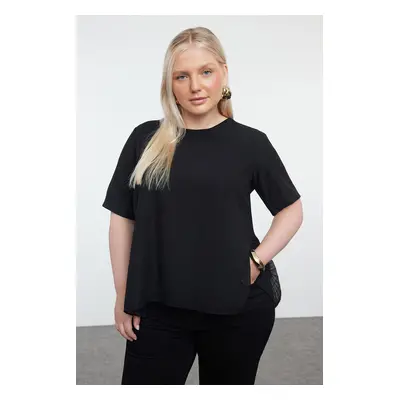 Trendyol Curve Black Pleated Back Woven Plus Size Blouse