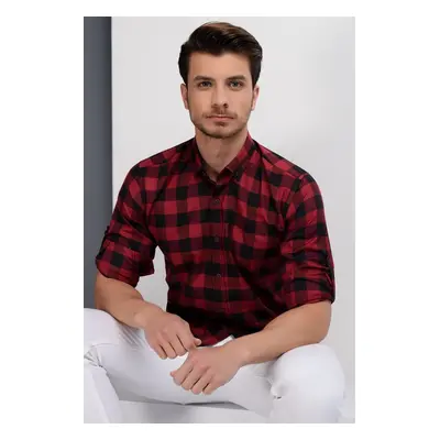 G665 DEWBERRY MEN'S SHIRT-BLACK-BURGUNDY