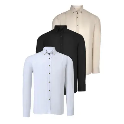 TRIPLE SET G721 DEWBERRY MEN'S SHIRT-BLACK-WHITE-BEIGE