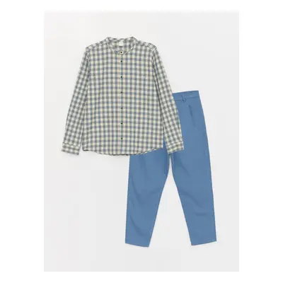 LC Waikiki Big Collar Plaid Boys' Shirt and Trousers