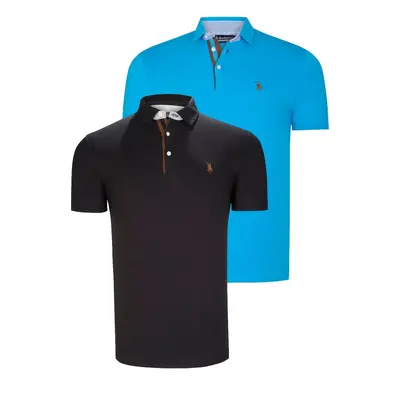 DUAL SET T8582 DEWBERRY MENS T-SHIRT-BLACK-DARK TURQUOISE