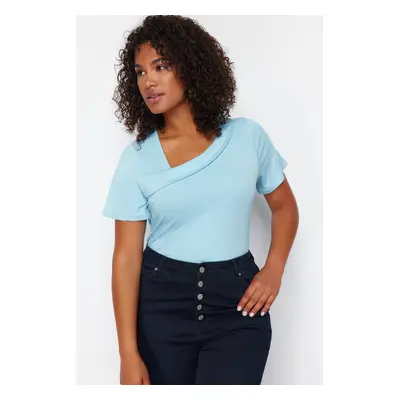 Trendyol Curve Light Blue Single Jersey Knitted Plus Size Blouse