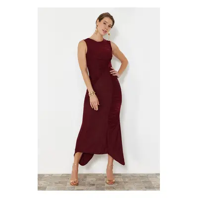 Trendyol Burgundy Fitted Woven Evening Dress