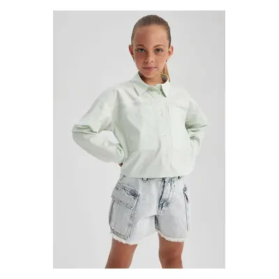 DEFACTO Girls Crop Poplin Long Sleeve Shirt