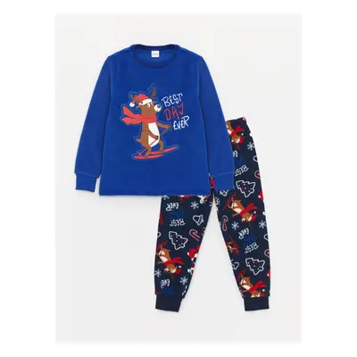 LC Waikiki Crew Neck New Year's Themed Long Sleeve Fleece Boys' Pajama Set