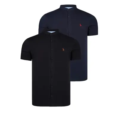 DOUBLE SET T8597 DEWBERRY MEN'S SHIRT-BLACK-NAVY BLUE