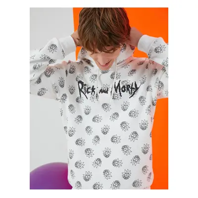 Koton Rick And Morty Hooded Sweatshirt Raised Licensed Printed