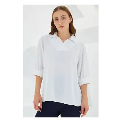 Bigdart Women's White Shirt Collar Satin Blouse