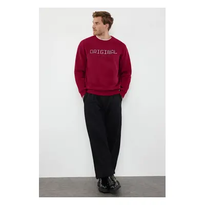 Trendyol Burgundy Slim/Slim Cut Puffy Printed Polar Fleece Sweatshirt