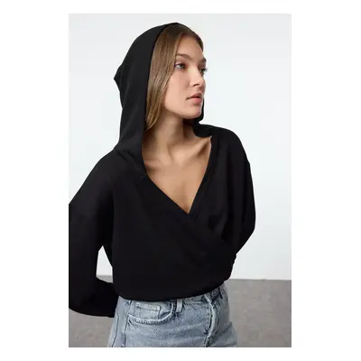 Trendyol Black Regular/Normal Fit Hooded Stretchy Knitted Sweatshirt