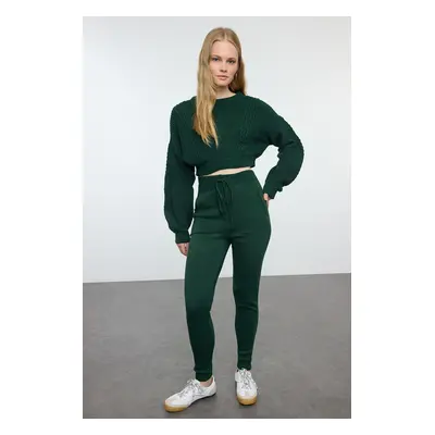 Trendyol Emerald Green Crop Crew Neck Knitwear Bottom-Top Set