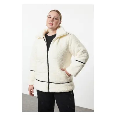 Trendyol Curve Ecru Regular Fit Plush Garni Detailed Coat