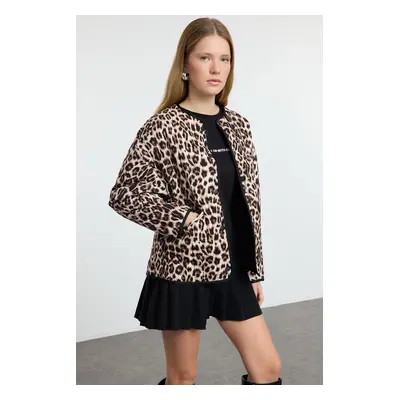 Trendyol Multi-Colored Brown Leopard Print Quilted Slim Jacket Coat