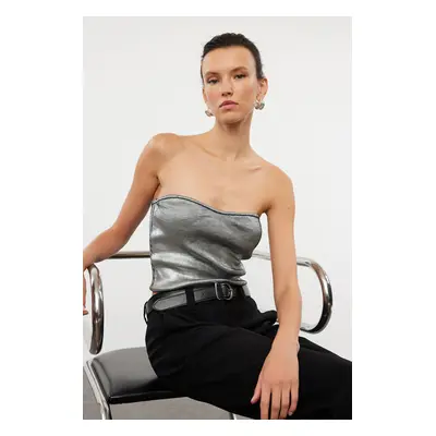 Trendyol Silver Crop Gilded Strapless Neck Blouse