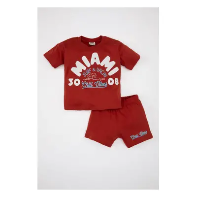 DEFACTO Baby Boy Printed Short Sleeve T-shirt Shorts 2-Piece Set