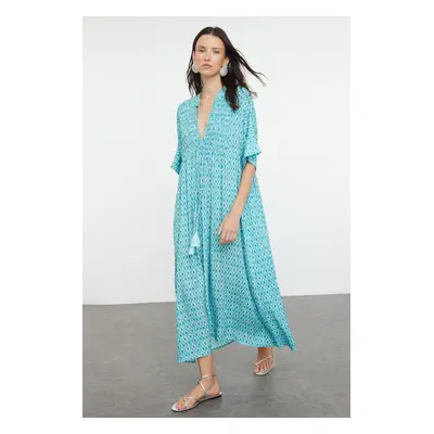 Trendyol Geometric Patterned Maxi Woven Tassel Beach Dress