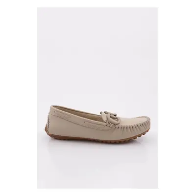 DGN K105 Women's Loafer Shoes with Accessories Beige Genuine Leather