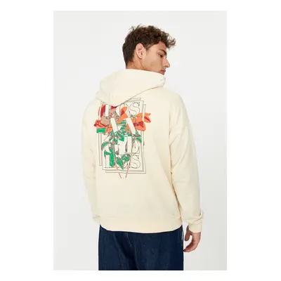 Trendyol Stone Oversize/Wide Cut Hooded Floral Printed Sweatshirt