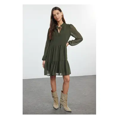 Trendyol Khaki Plain Wide Cut Polka Dot Chiffon Fabric Woven Winter Dress