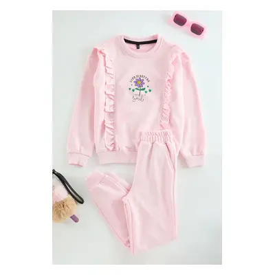 Trendyol Pink*001 Girl Floral Pajama Set Knitted Bottom-Top Set