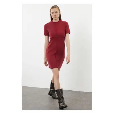 Trendyol Dark Red A-Line/A-Line Formal Thessaloniki/Knitwear Look Mini Knitted Dress