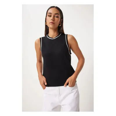 Happiness İstanbul Women's Black Sleeveless Striped Knit Blouse