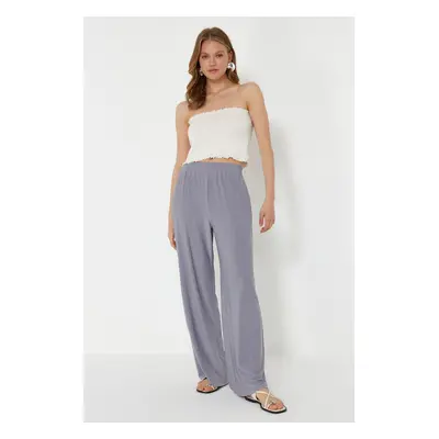 Trendyol Gray Wide Leg/Casual Fit High Waist Elastic Knitted Trousers