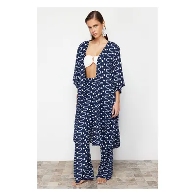 Trendyol Geometric Patterned Belted Midi Woven Kimono & Kaftan