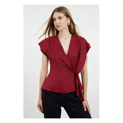 Trendyol Claret Red Knot Detailed Woven Blouse