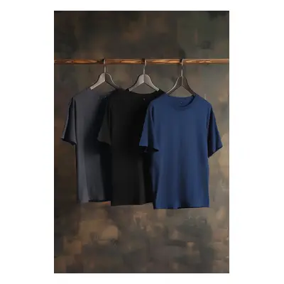 Trendyol Black-Navy Blue-Anthracite Regular/Normal Cut 3-Pack Basic T-Shirt