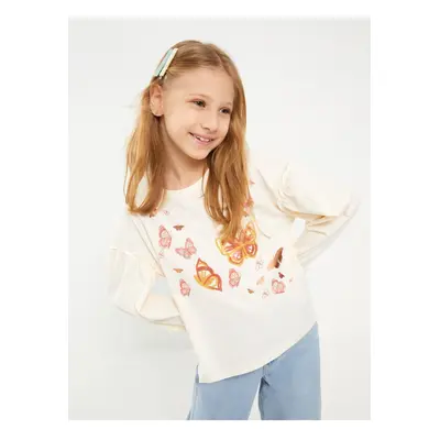 LC Waikiki Crew Neck Printed Long Sleeve Girls' T-Shirt