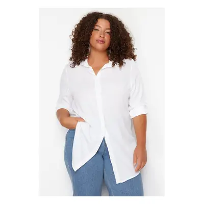 Trendyol Curve White Oversize Woven Shirt