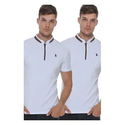 DOUBLE SET T8571 DEWBERRY ZIPPER MEN'S T-SHIRT-WHITE-WHITE