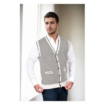 37376 Dewberry Houndstooth Patterned Mens Knit Vest-STONE