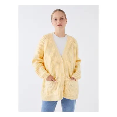 LC Waikiki V-Neck Jednobarevné Dlouhý Rukáv Oversize Dámské Pletené Oblečení Cardigan