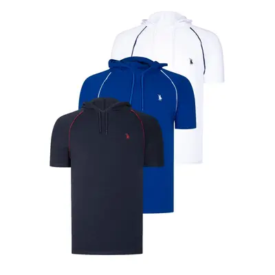 TRIPLE SET T8570 DEWBERRY HOODIE MEN'S T-SHIRT-NAVY BLUE-WHITE-SAKS