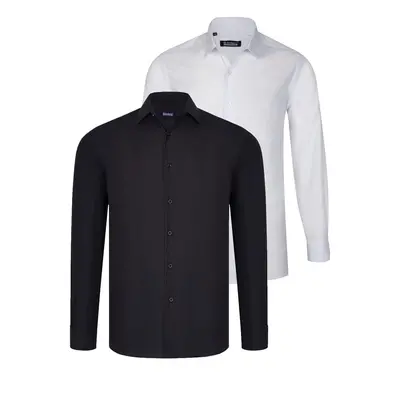 DUAL SET G726 DEWBERRY MEN'S SHIRTS-WHITE-BLACK